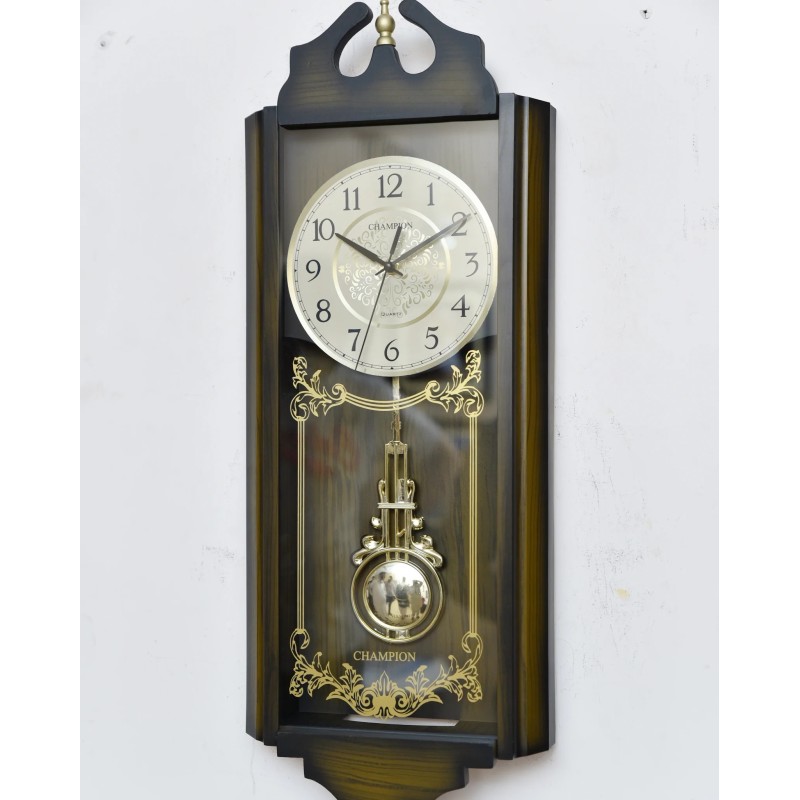 CHAMPION TRADITIONAL WOOD FRAMED PENDULUM WALL CLOCK